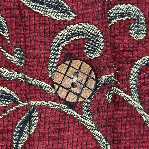 90s Vtg Tantrums Jacket Women Large Red Gold Tapestry Sequin Blazer Wearable Art - Picture 3 of 13